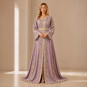 Mauve Garden – Moroccan Caftan with Delicate Details
