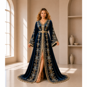 Celestial Garden – Navy Velvet Moroccan Caftan