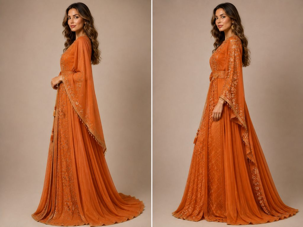 Golden Saffron – Embroidered Orange Moroccan Caftan