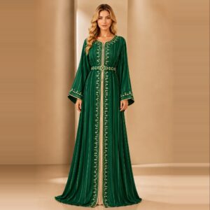 +Emerald Poise – Moroccan Caftan with Golden Vinework